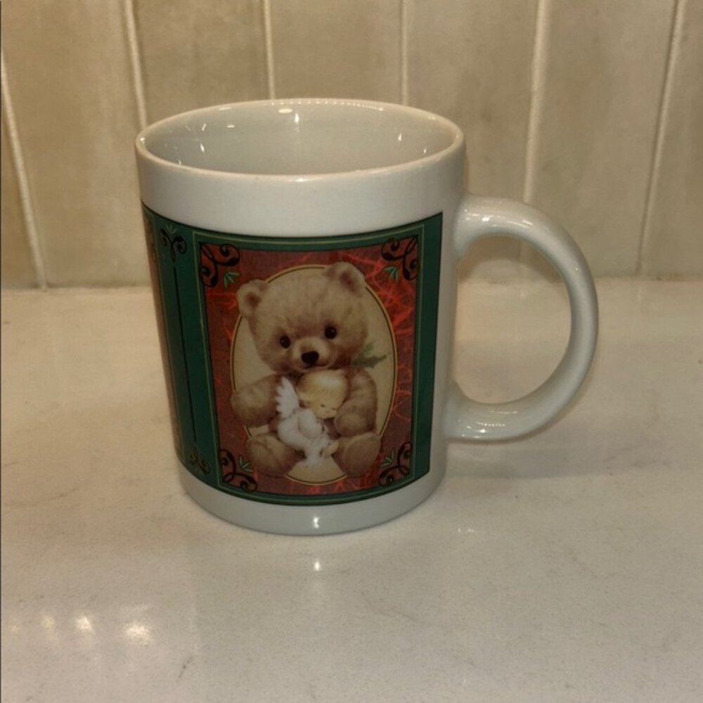 Teddy Bear Ceramic Mug - White and Green